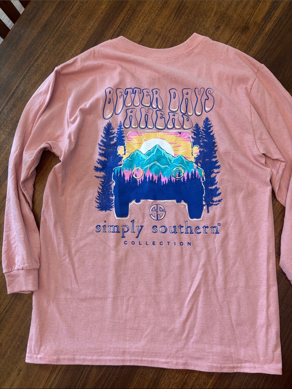 Simply Southern Pink Long Sleeve Shirt youth large 'Better Days Ahead' Graphic